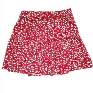 SHEIN MINI SKIRT PAISLEY PRINT TIERED RUFFLE HEM RED WHITE FLOWY WOMENS SMALL